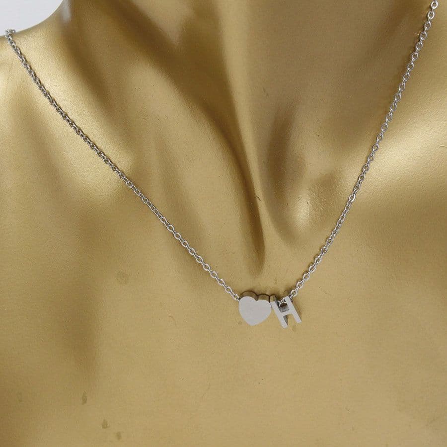 image-Cross-border hot-selling personalized fashion stainless steel pendant golden peach heart + English letters small beads A-Z couple necklace