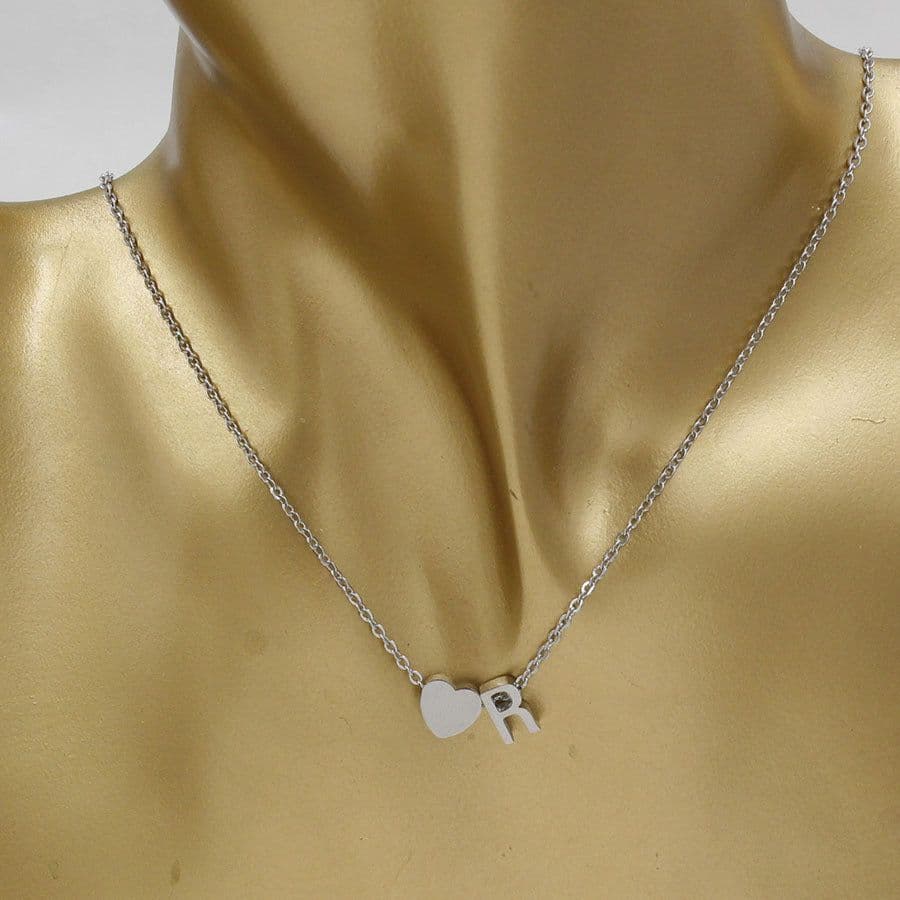 image-Cross-border hot-selling personalized fashion stainless steel pendant golden peach heart + English letters small beads A-Z couple necklace
