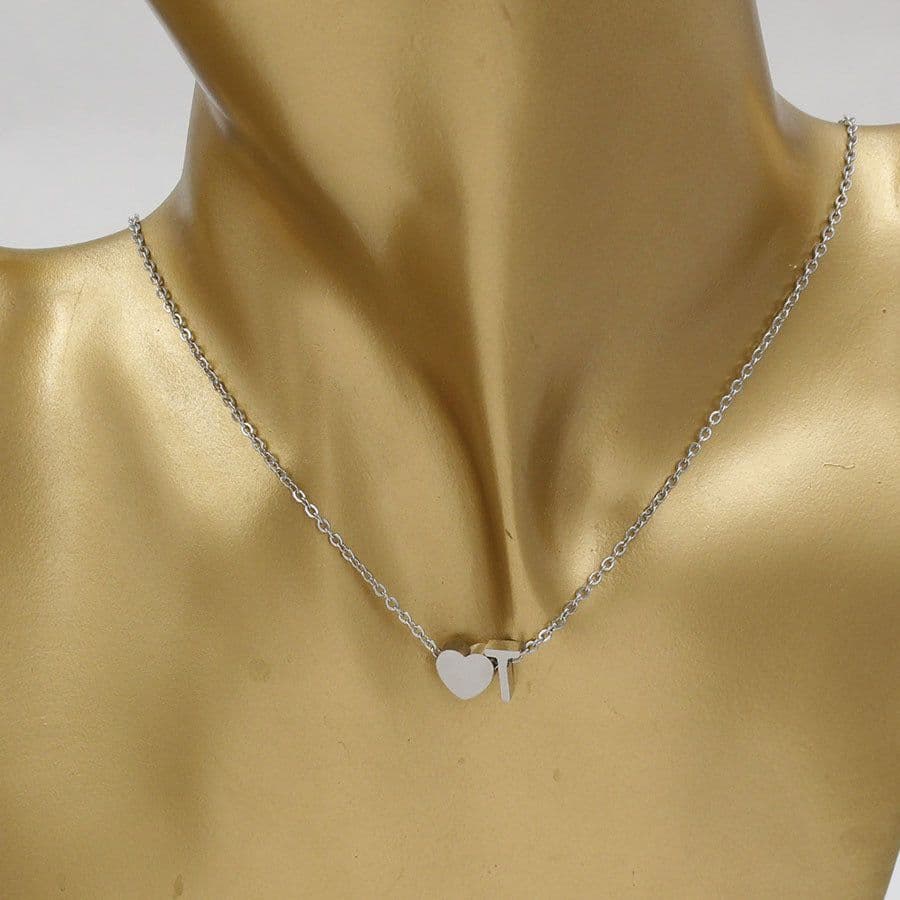 image-Cross-border hot-selling personalized fashion stainless steel pendant golden peach heart + English letters small beads A-Z couple necklace