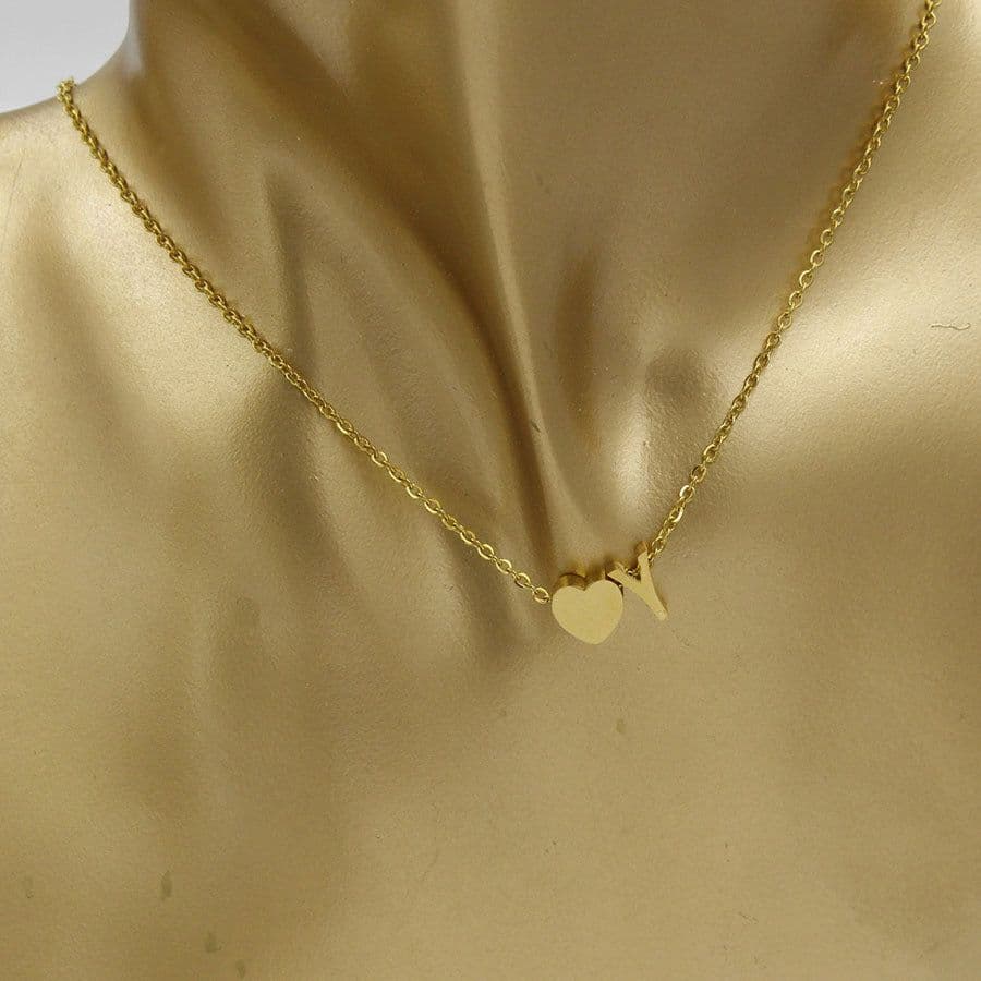 image-Cross-border hot-selling personalized fashion stainless steel pendant golden peach heart + English letters small beads A-Z couple necklace