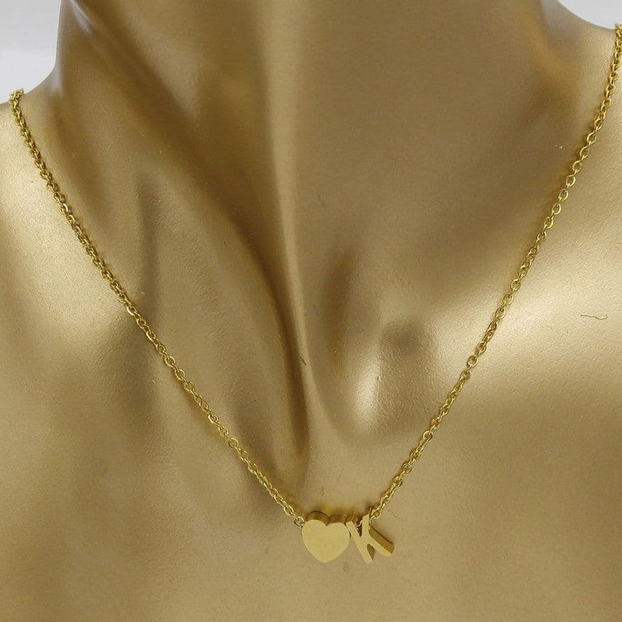image-Cross-border hot-selling personalized fashion stainless steel pendant golden peach heart + English letters small beads A-Z couple necklace