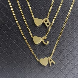 image-Cross-border hot-selling personalized fashion stainless steel pendant golden peach heart + English letters small beads A-Z couple necklace