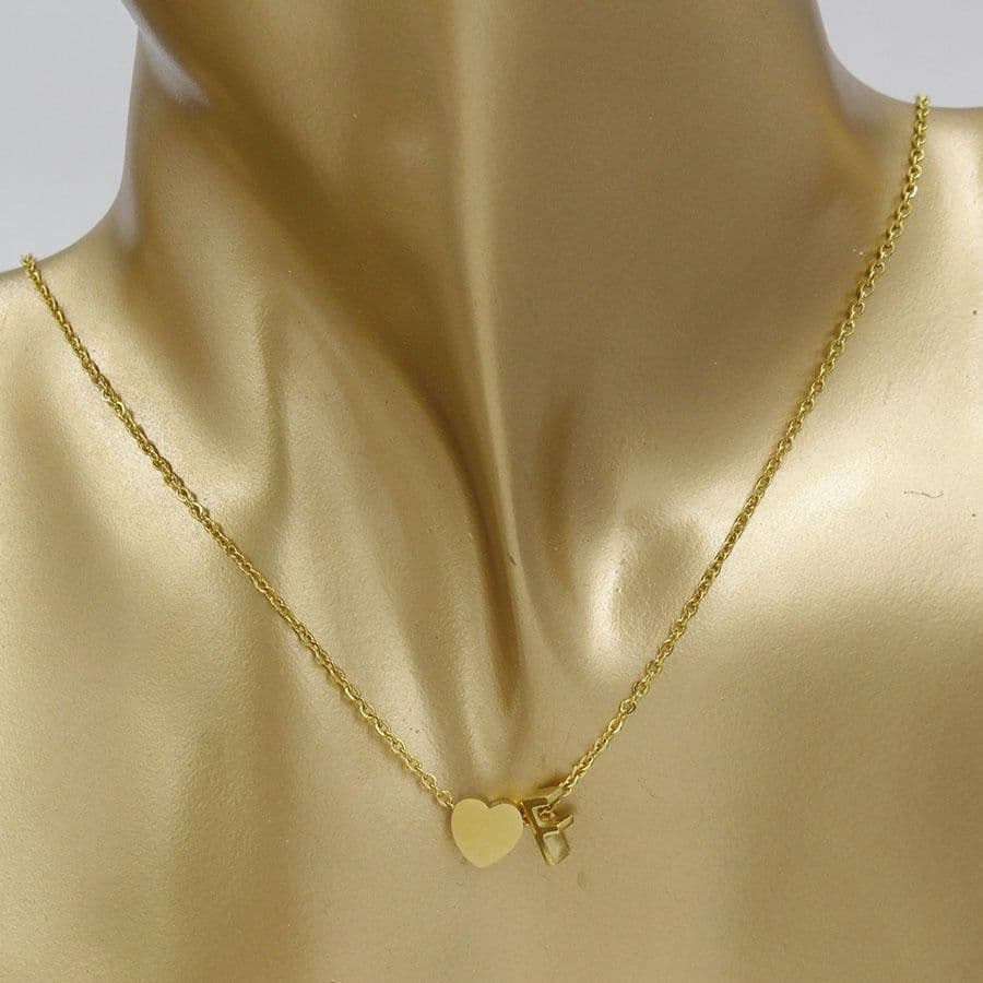 image-Cross-border hot-selling personalized fashion stainless steel pendant golden peach heart + English letters small beads A-Z couple necklace