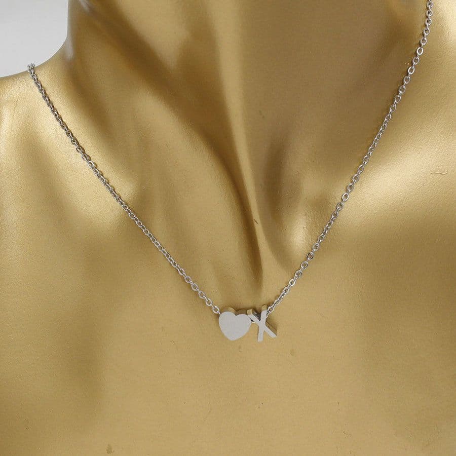image-Cross-border hot-selling personalized fashion stainless steel pendant golden peach heart + English letters small beads A-Z couple necklace