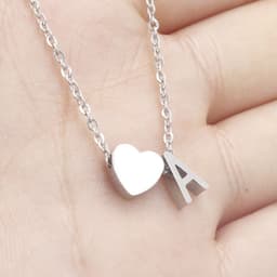 image-Cross-border hot-selling personalized fashion stainless steel pendant golden peach heart + English letters small beads A-Z couple necklace