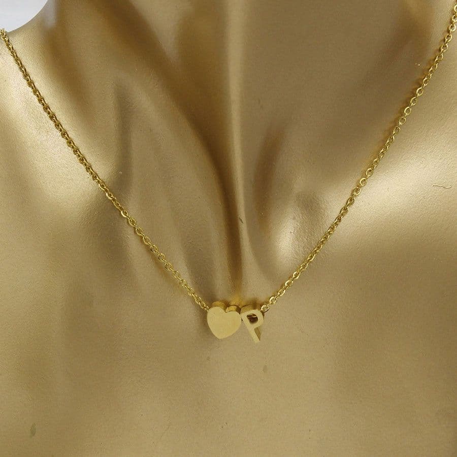 image-Cross-border hot-selling personalized fashion stainless steel pendant golden peach heart + English letters small beads A-Z couple necklace