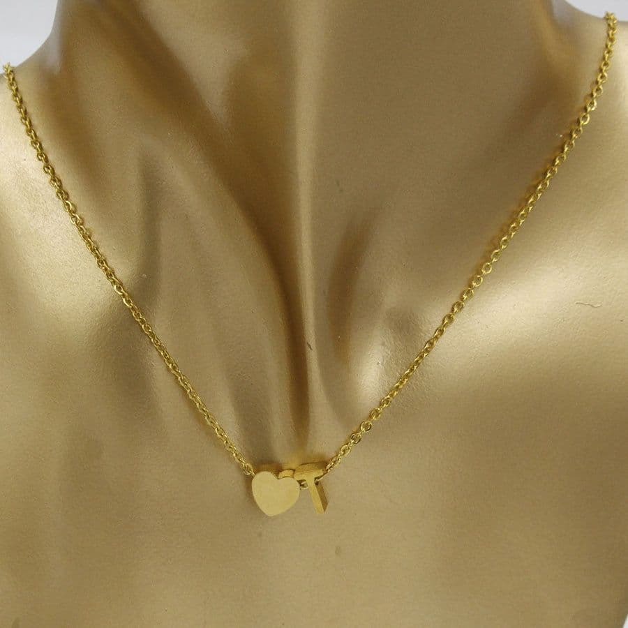 image-Cross-border hot-selling personalized fashion stainless steel pendant golden peach heart + English letters small beads A-Z couple necklace