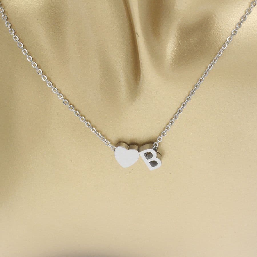 image-Cross-border hot-selling personalized fashion stainless steel pendant golden peach heart + English letters small beads A-Z couple necklace