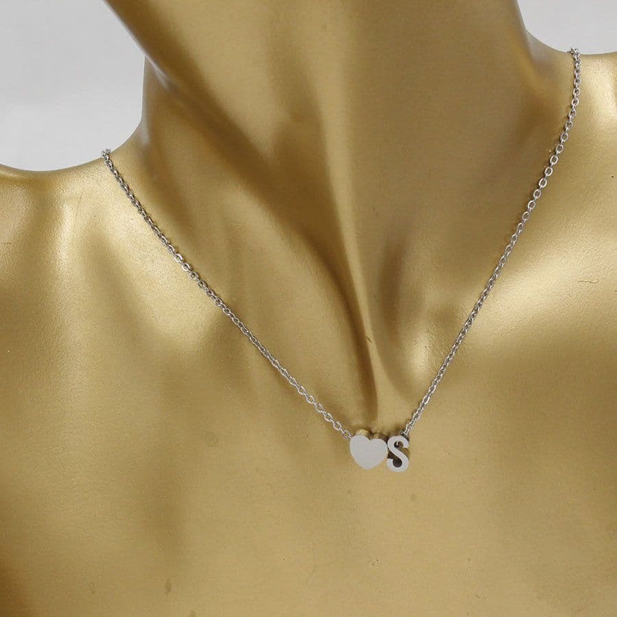 image-Cross-border hot-selling personalized fashion stainless steel pendant golden peach heart + English letters small beads A-Z couple necklace