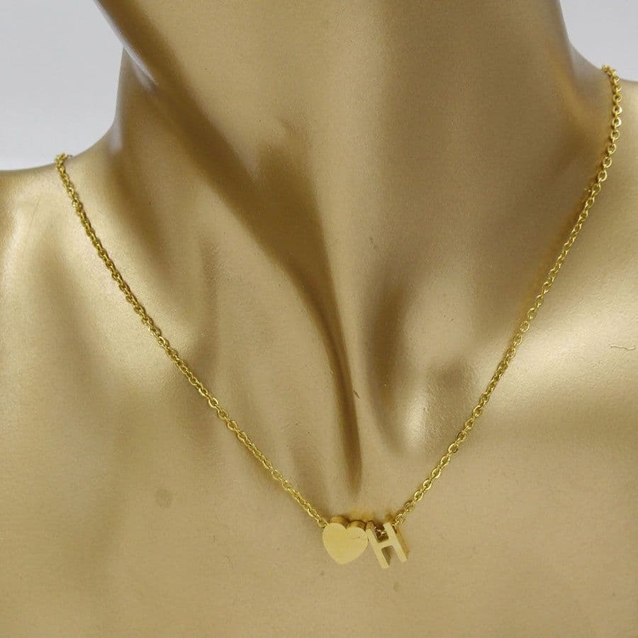 image-Cross-border hot-selling personalized fashion stainless steel pendant golden peach heart + English letters small beads A-Z couple necklace