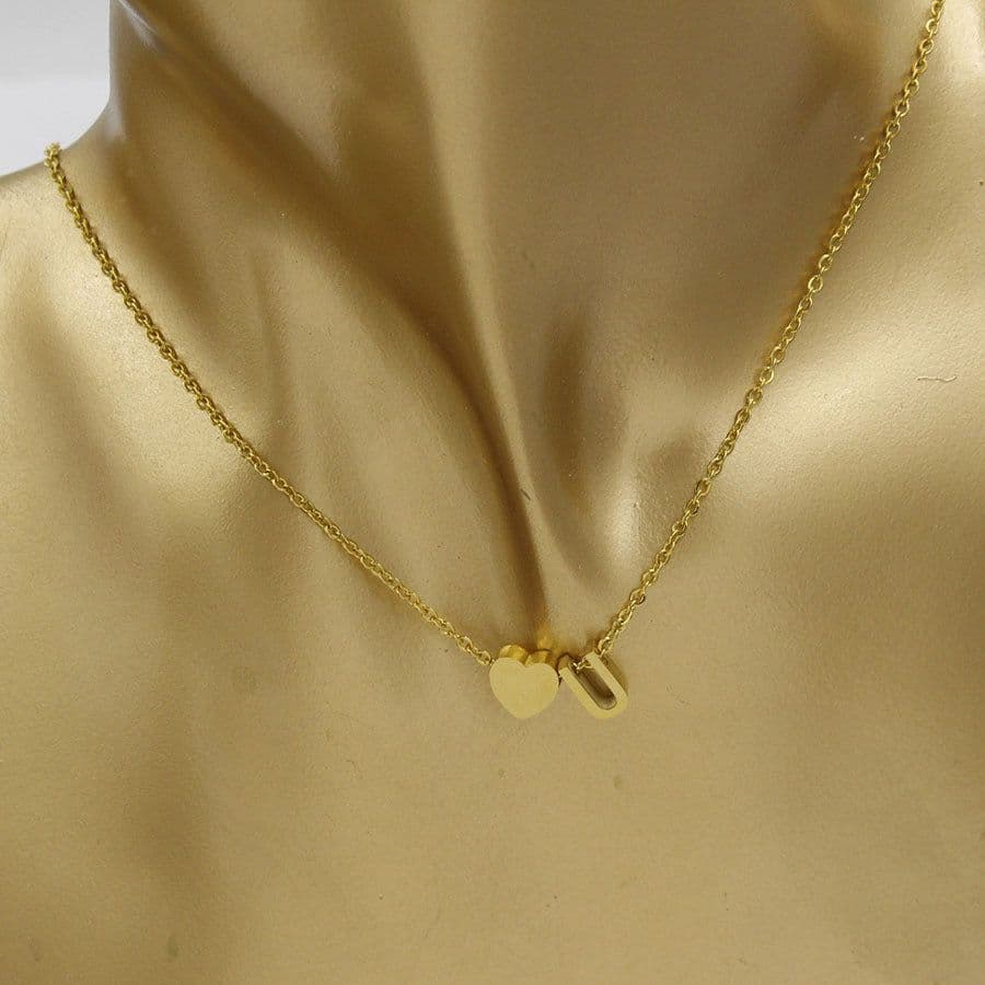 image-Cross-border hot-selling personalized fashion stainless steel pendant golden peach heart + English letters small beads A-Z couple necklace