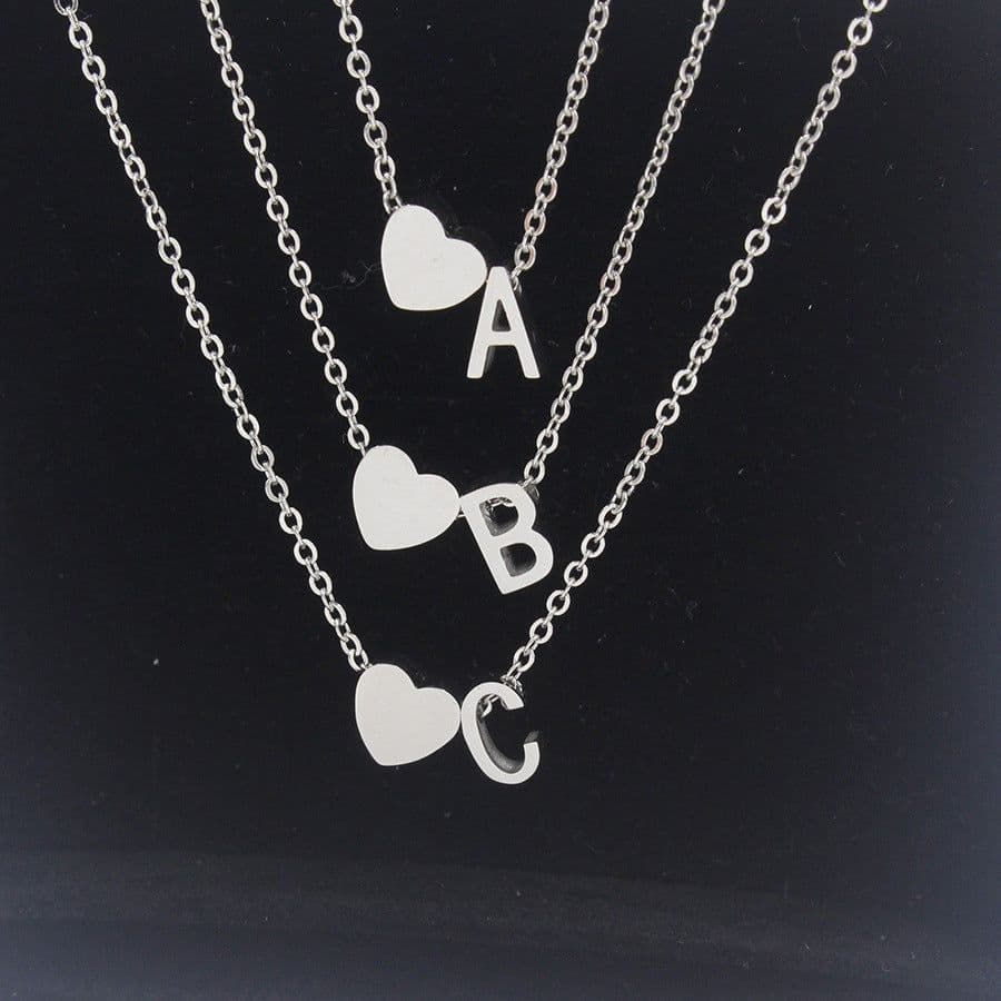 image-Cross-border hot-selling personalized fashion stainless steel pendant golden peach heart + English letters small beads A-Z couple necklace