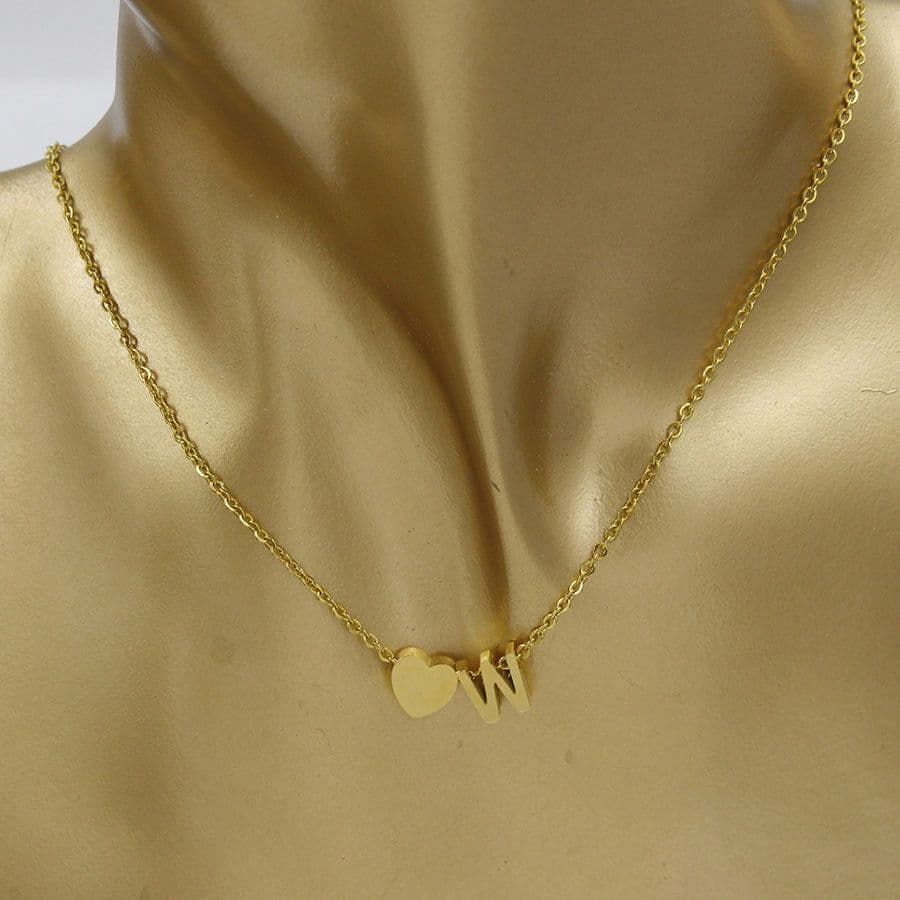 image-Cross-border hot-selling personalized fashion stainless steel pendant golden peach heart + English letters small beads A-Z couple necklace