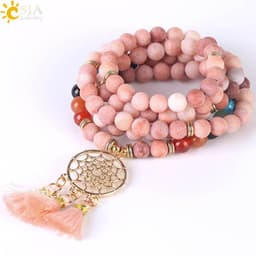 image-Indian Gold Plated Dream Catcher Bracelet 108 Rosary Bracelet Natural Crystal Stone Seven Chakra Yoga Bracelet