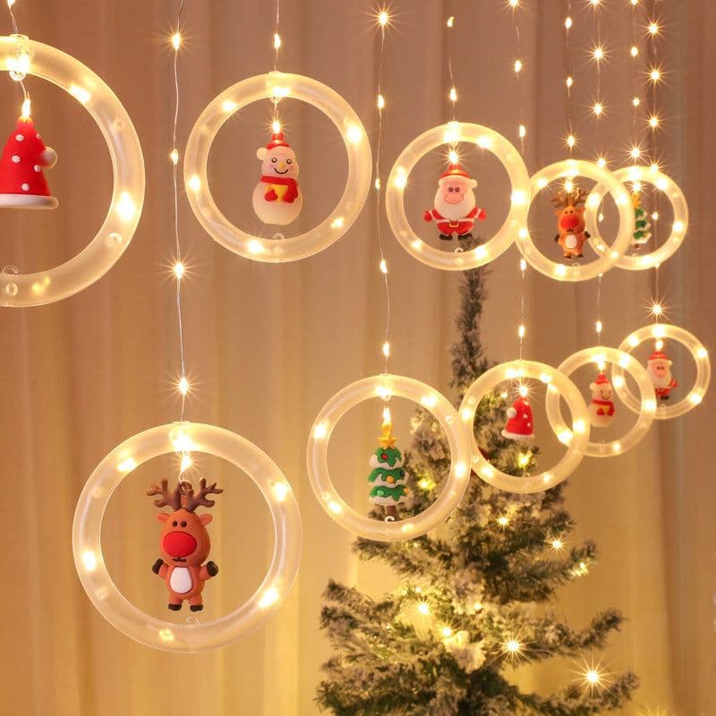 image-New Cross-border Christmas Light String Unicorn Curtain Light Christmas Cartoon Modeling Light LED Lantern Room Decoration