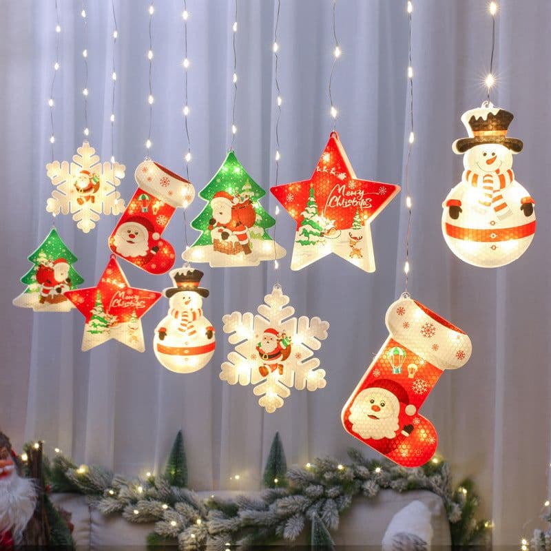 image-New Cross-border Christmas Light String Unicorn Curtain Light Christmas Cartoon Modeling Light LED Lantern Room Decoration