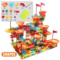 image-Children's ball slide building block large particle assembled track model compatible with Lego children's educational toys