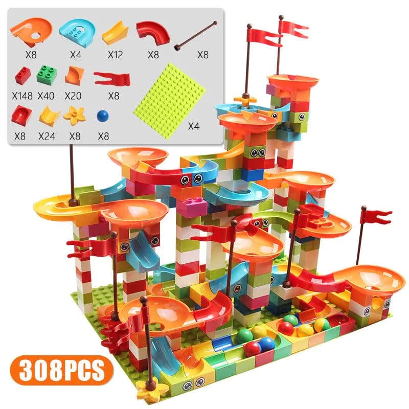 image-Children's ball slide building block large particle assembled track model compatible with Lego children's educational toys