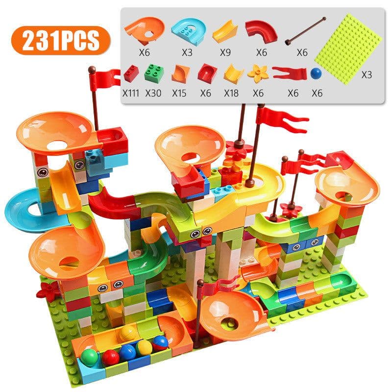 image-Children's ball slide building block large particle assembled track model compatible with Lego children's educational toys