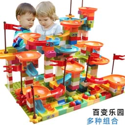 image-Children's ball slide building block large particle assembled track model compatible with Lego children's educational toys