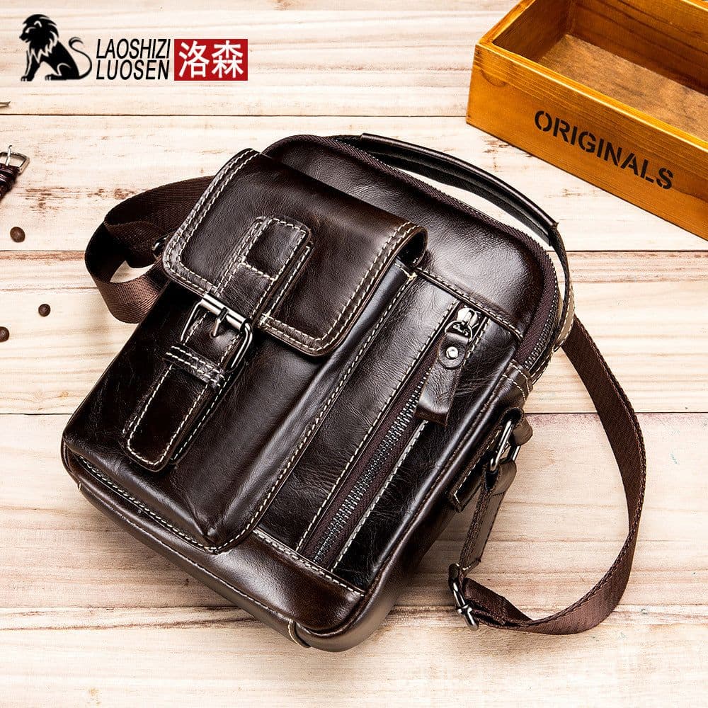 image-leather first layer leather men's shoulder small shoulder bag leather 8 inch ipadmini casual slung men's bag