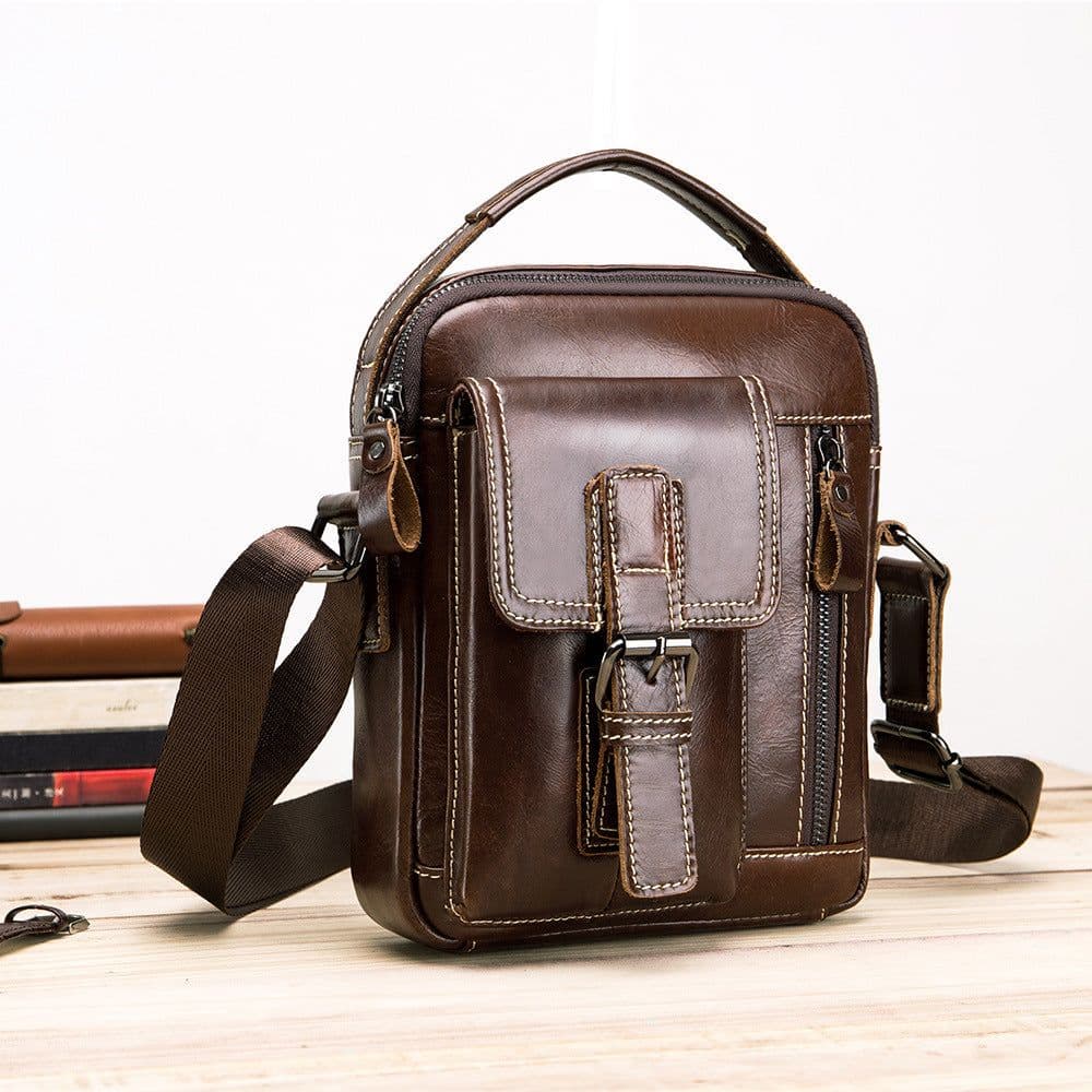 image-leather first layer leather men's shoulder small shoulder bag leather 8 inch ipadmini casual slung men's bag
