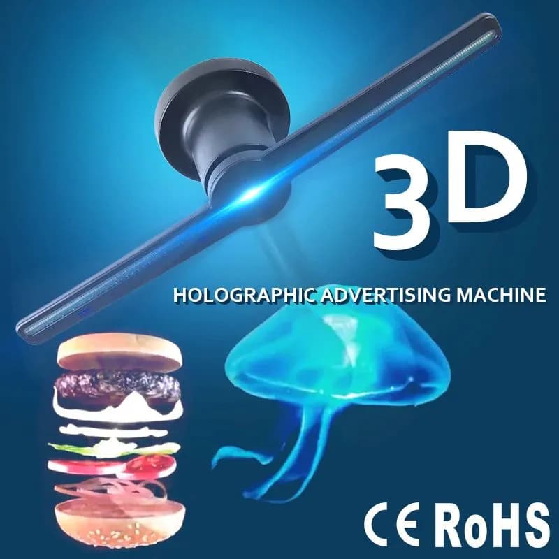 image-3D Hologram Advertising Display LED Fan Holographic Imaging 3D LED Fan light 3d Display Advertising logo Light Decoration