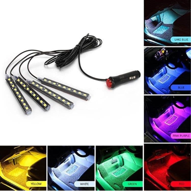 image-POSSBAY 12 LED Strip Lights Universal Car Interior Floor Decorative Lights With Cigarette Charge Footwell Atmosphere Light