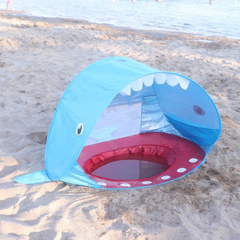 image-Shark Shape Play Tent Beach Tent UV-protecting Speed Open Baby Sunshelter with Pool Kids Outdoor Toys Camping Sunshade Awning