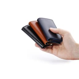 image-Casekey Blue Genuine Leather Wallet Credit Card Holder Metal with RFID Blocking Slim Stainless Card Case Wallet for Men Women