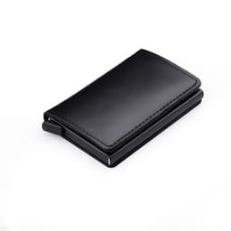 image-Casekey Blue Genuine Leather Wallet Credit Card Holder Metal with RFID Blocking Slim Stainless Card Case Wallet for Men Women