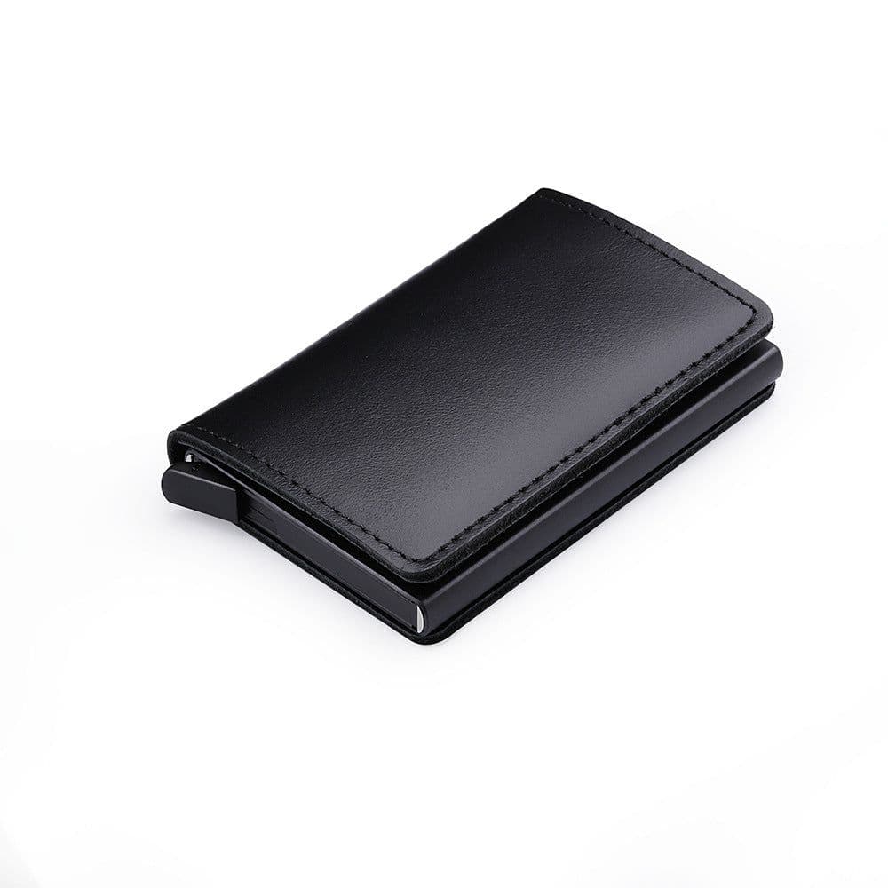 image-Casekey Blue Genuine Leather Wallet Credit Card Holder Metal with RFID Blocking Slim Stainless Card Case Wallet for Men Women