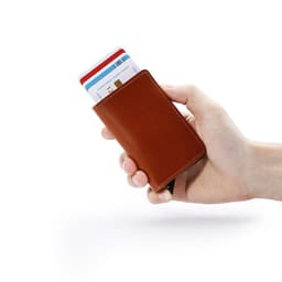 image-Casekey Blue Genuine Leather Wallet Credit Card Holder Metal with RFID Blocking Slim Stainless Card Case Wallet for Men Women