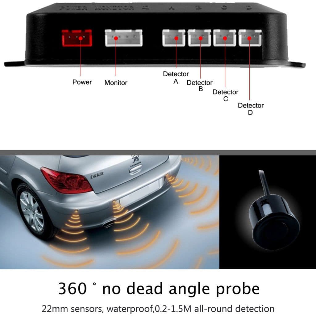 image-Car LED Crescent Buzzer Parking Sensor 4 Probes