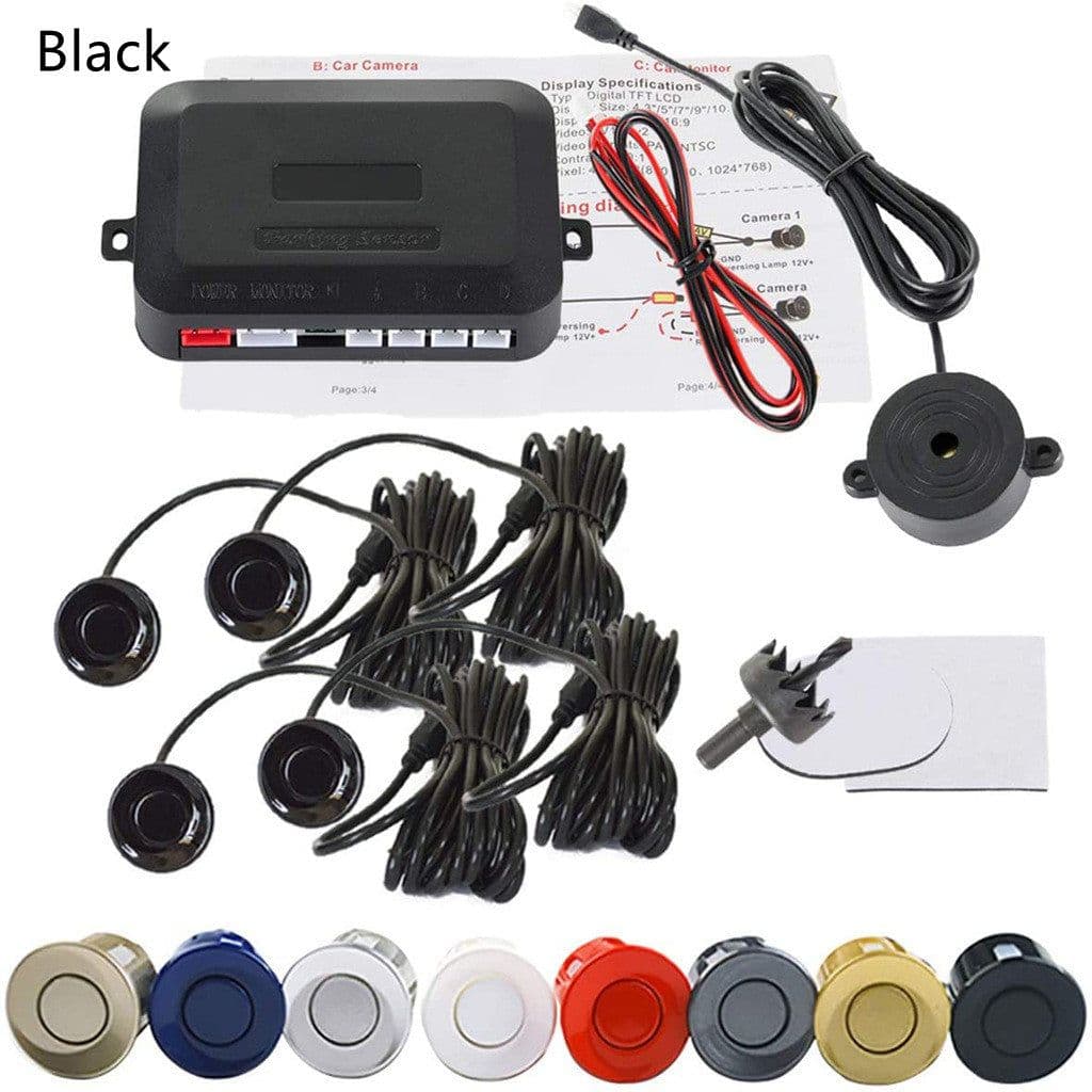 image-Car LED Crescent Buzzer Parking Sensor 4 Probes