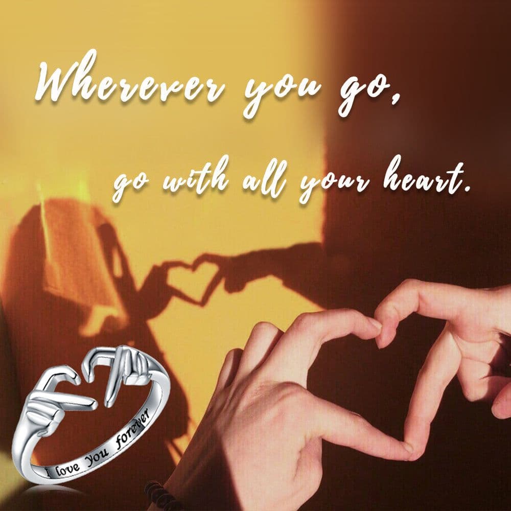 image-Romantic Heart Hand Hug Fashion Ring For Women Couple Jewelry Silver Color Punk Gesture Wedding Men Finger Accessories Gifts