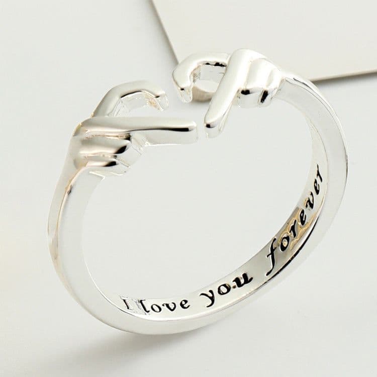 image-Romantic Heart Hand Hug Fashion Ring For Women Couple Jewelry Silver Color Punk Gesture Wedding Men Finger Accessories Gifts