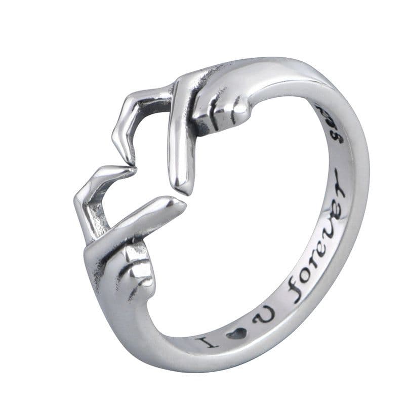 image-Romantic Heart Hand Hug Fashion Ring For Women Couple Jewelry Silver Color Punk Gesture Wedding Men Finger Accessories Gifts