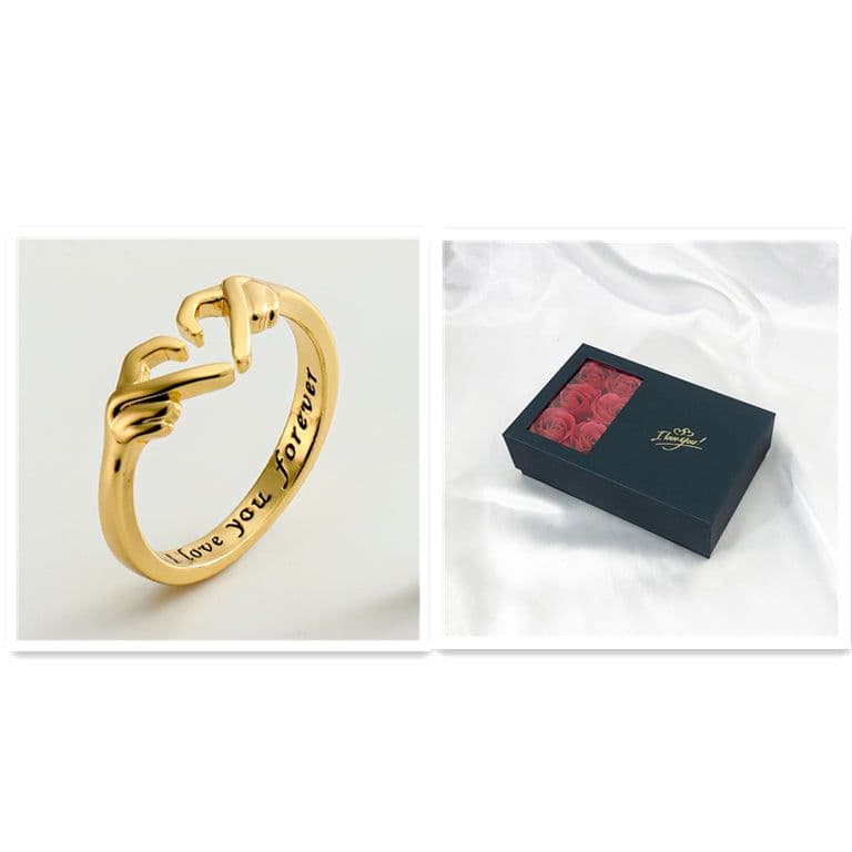 image-Romantic Heart Hand Hug Fashion Ring For Women Couple Jewelry Silver Color Punk Gesture Wedding Men Finger Accessories Gifts