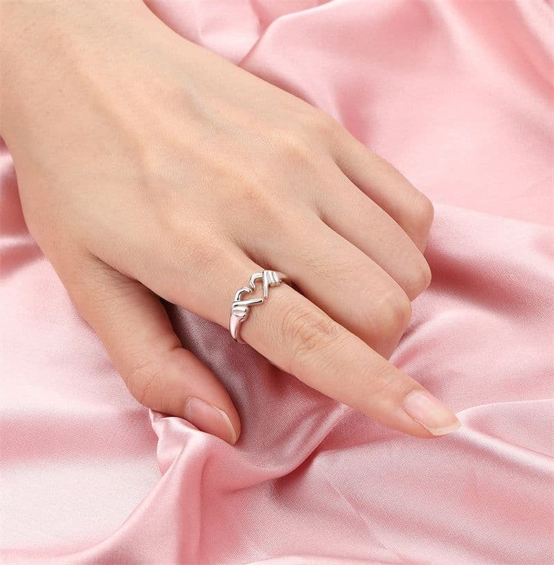 image-Romantic Heart Hand Hug Fashion Ring For Women Couple Jewelry Silver Color Punk Gesture Wedding Men Finger Accessories Gifts