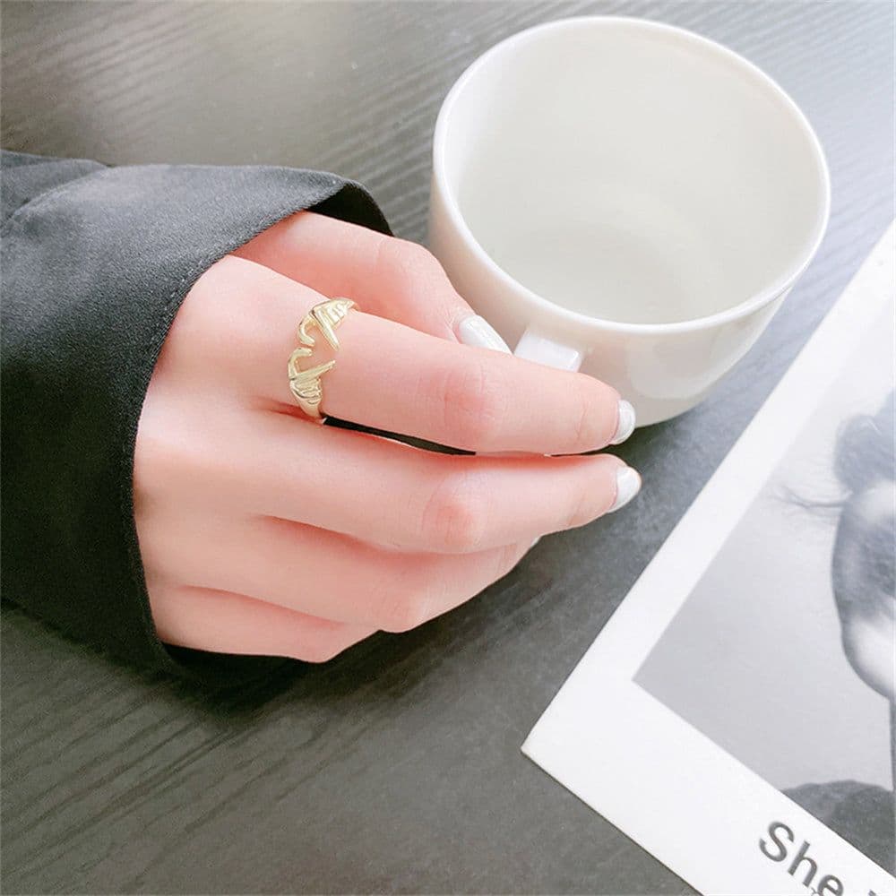 image-Romantic Heart Hand Hug Fashion Ring For Women Couple Jewelry Silver Color Punk Gesture Wedding Men Finger Accessories Gifts