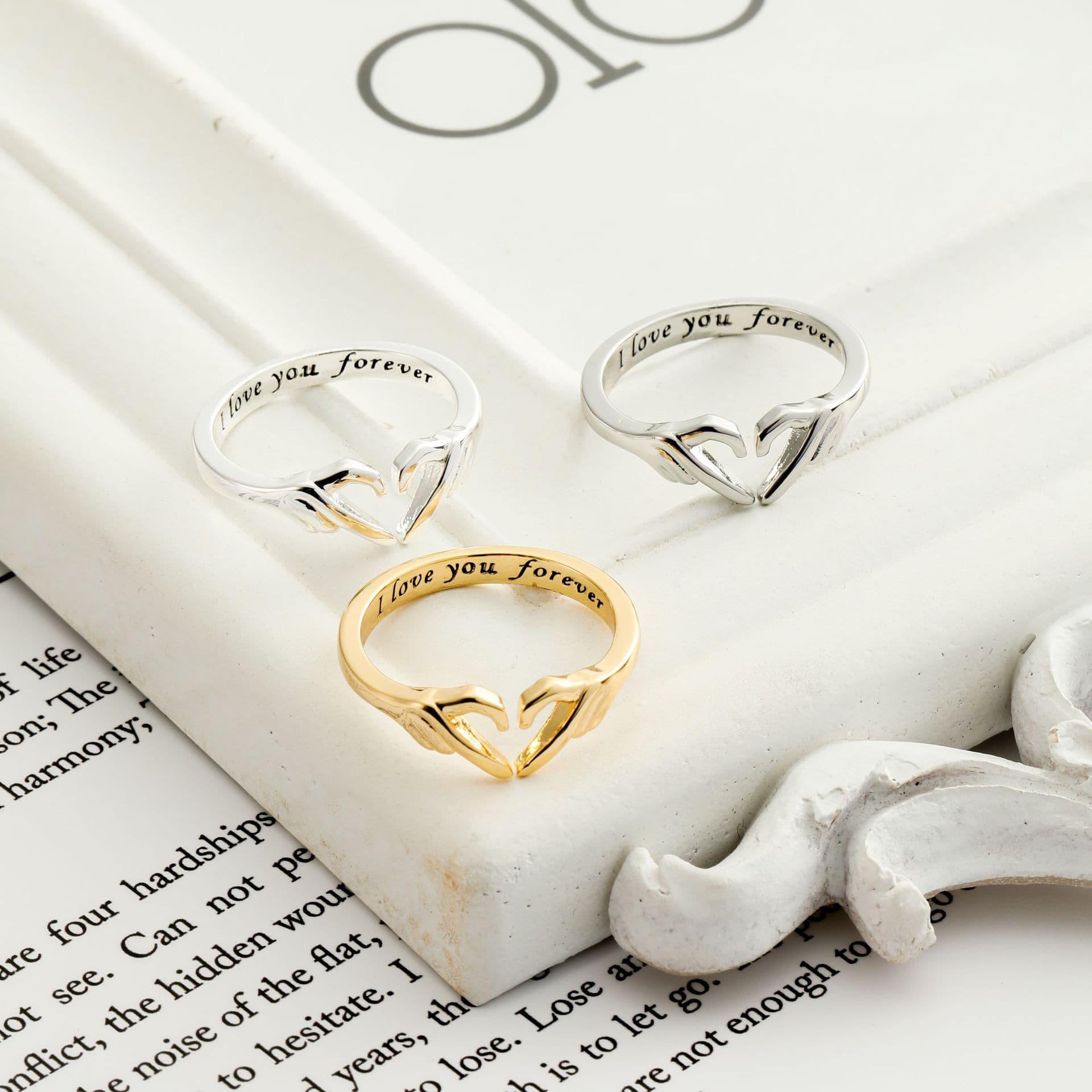 image-Romantic Heart Hand Hug Fashion Ring For Women Couple Jewelry Silver Color Punk Gesture Wedding Men Finger Accessories Gifts