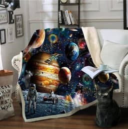 image-BeddingOutlet Sloth Blankets For Bed Cartoon Animal Plush Blanket Planet Star Bedding Universe Outer Space Sherpa Fleece Blanket