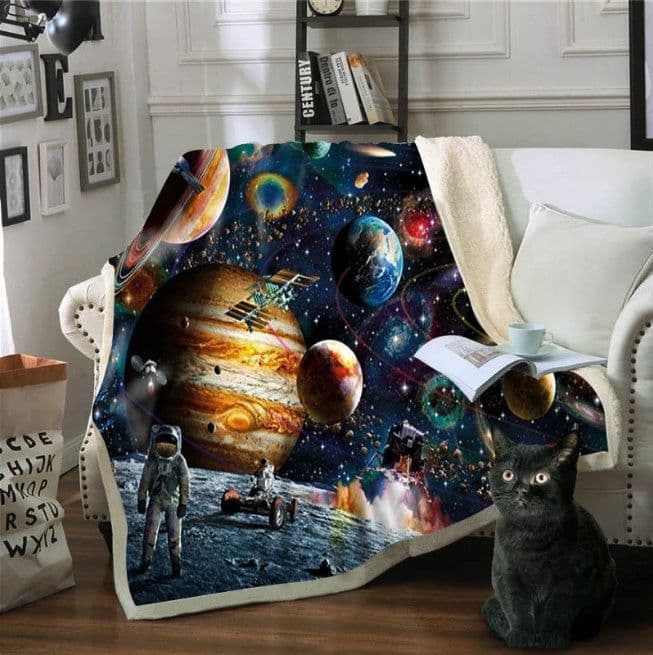 image-BeddingOutlet Sloth Blankets For Bed Cartoon Animal Plush Blanket Planet Star Bedding Universe Outer Space Sherpa Fleece Blanket