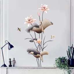 image-Chinese Style Lotus Flower Wallpaper Self-adhesive Living Room Decor Sofa Background Decoration Wall Stickers