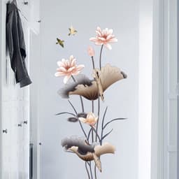 image-Chinese Style Lotus Flower Wallpaper Self-adhesive Living Room Decor Sofa Background Decoration Wall Stickers