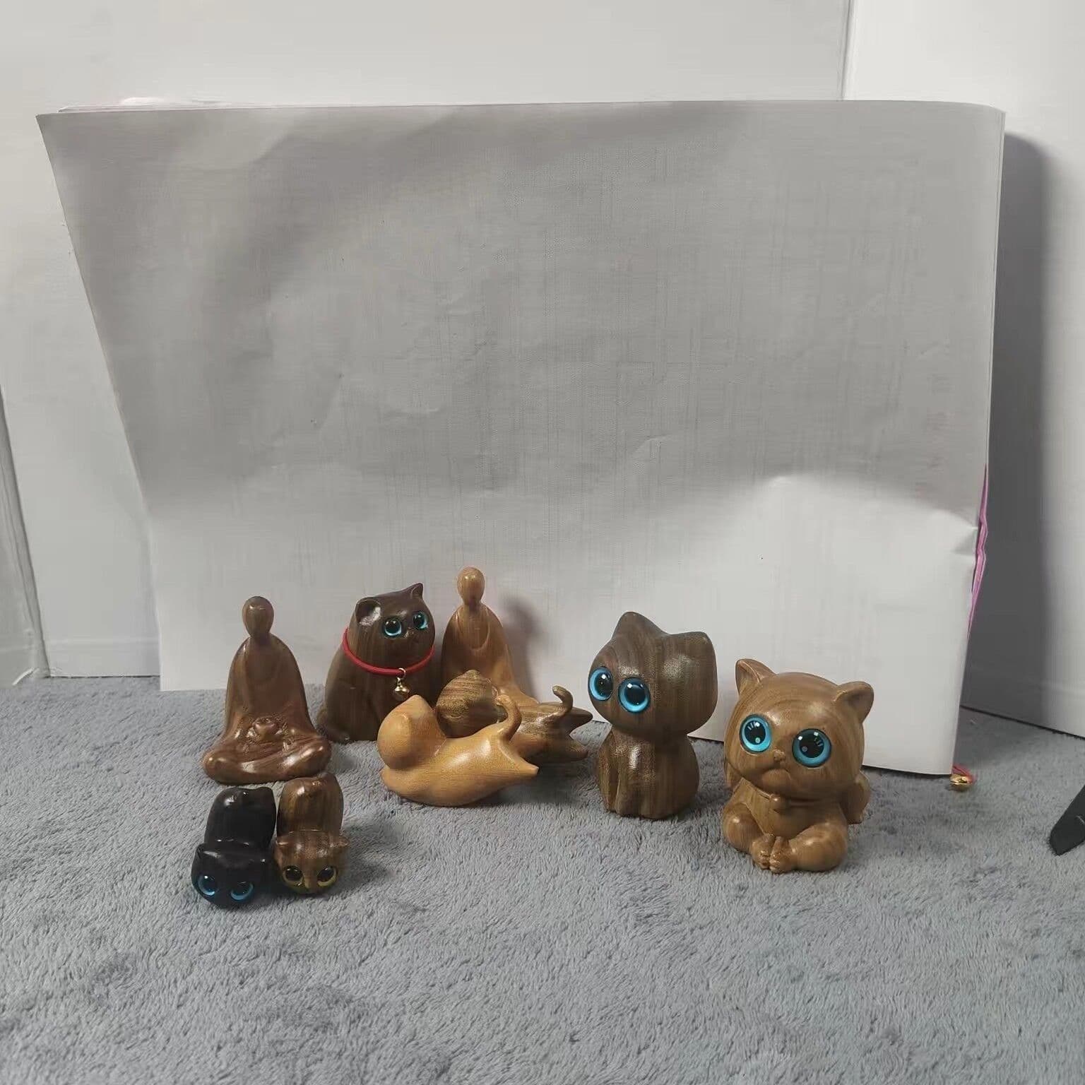 image-Sandalwood Kitten Ornaments Cute Hippo Mini Wooden Cat Play