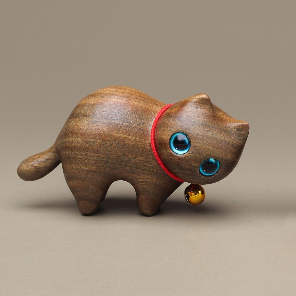 image-Sandalwood Kitten Ornaments Cute Hippo Mini Wooden Cat Play