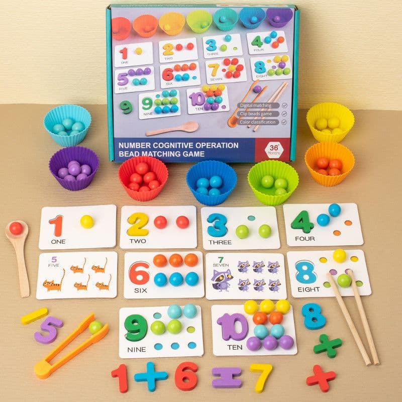 image-Montessori Mathematics Teaching Tools Baby Digital Cognitive Pairing Puzzle Intelligence Clipping Beads Children's Fine Action Toys