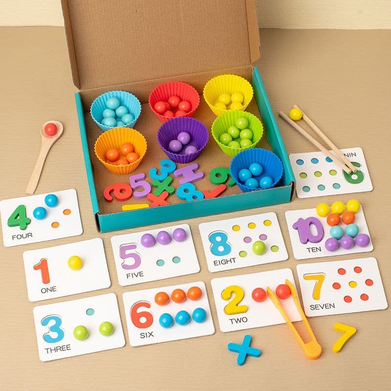 image-Montessori Mathematics Teaching Tools Baby Digital Cognitive Pairing Puzzle Intelligence Clipping Beads Children's Fine Action Toys